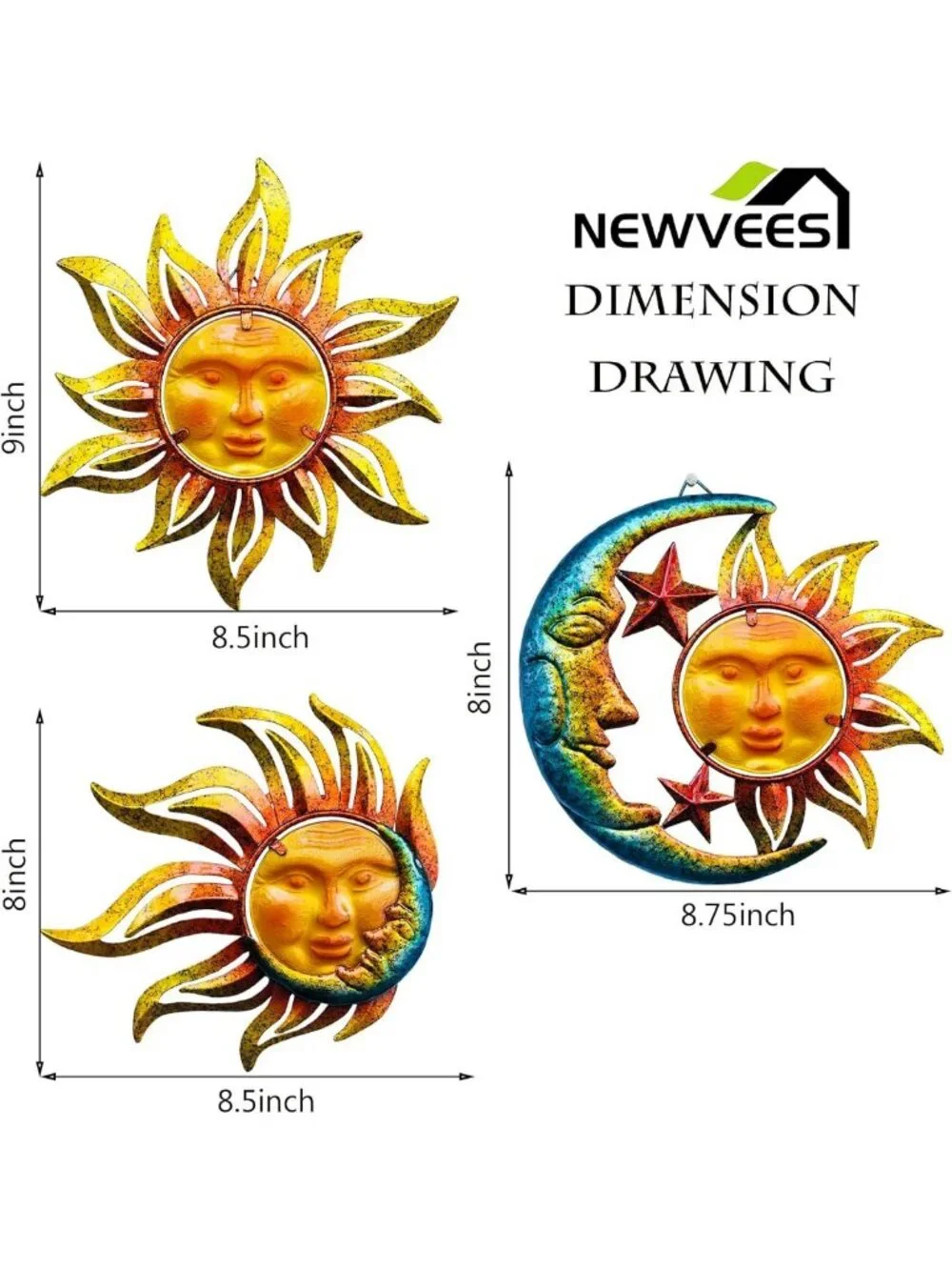 Sun Face Metal Wall Art Décor - Outdoor Indoor Hanging Sculptures for Garden
